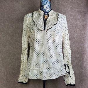 Lucky Brand Womens Shirt Large White Navy Polka Dot Casual Top